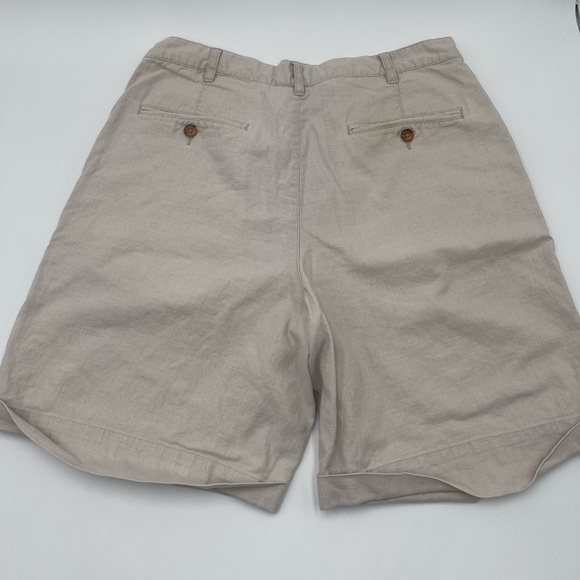 Vintage Cambridge Classics Mens Sz 34 Linen Cotton Blend Khaki Pleated Shorts - Picture 3 of 8